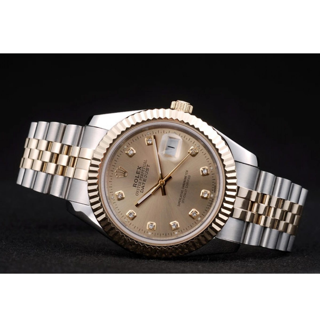AAA Replica Watches Gold Steel 41978 Rolex Ribbed Goldish DateJust Dial Stainless Bezel 0608